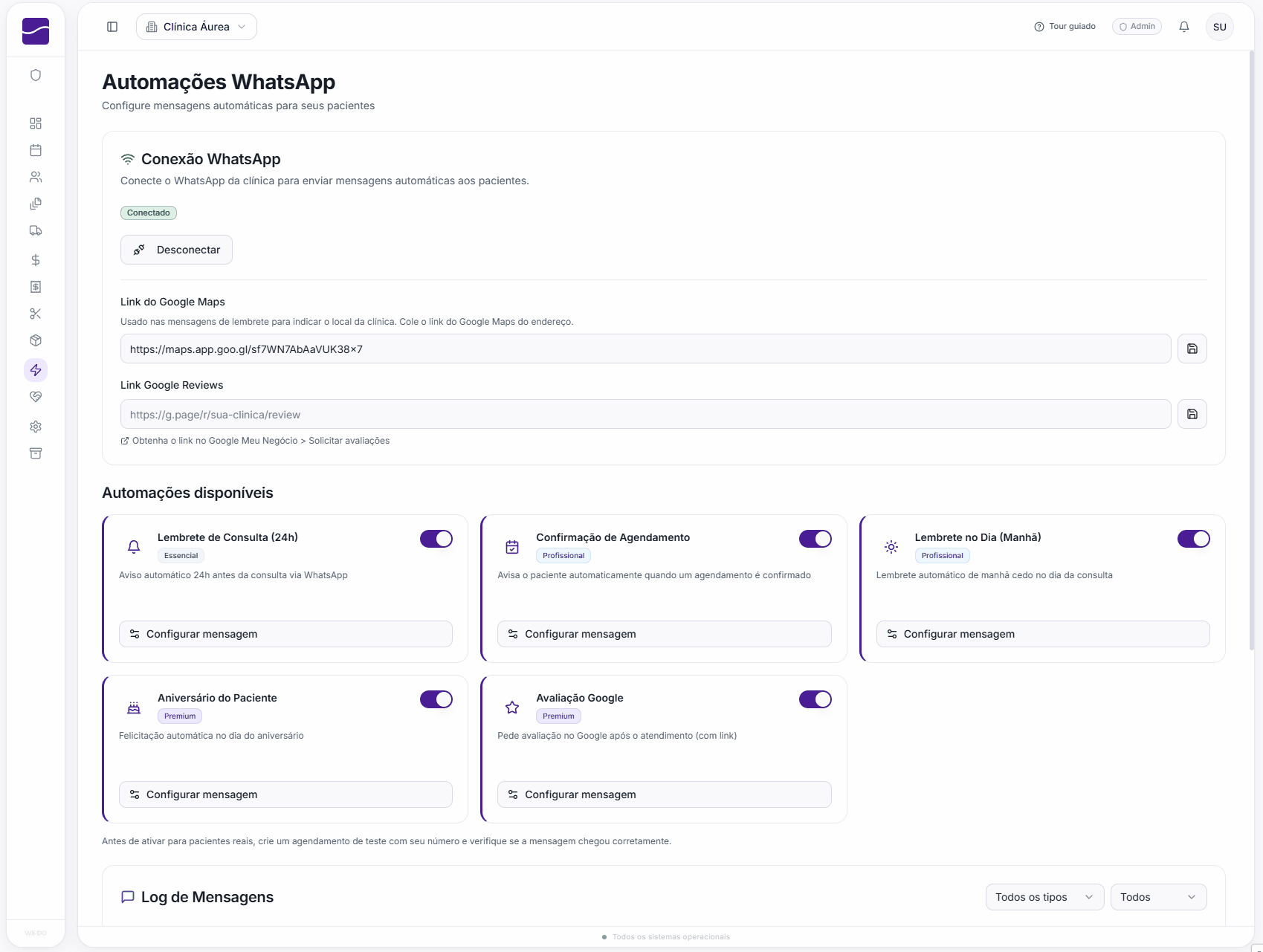 Demonstração das automações de WhatsApp do TeclaHub, confirmação automática de consulta
